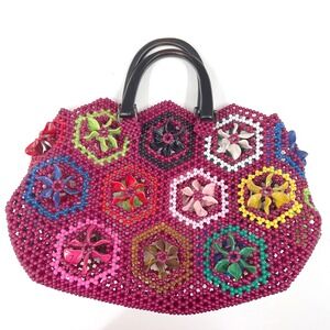 Whimsical Large Beaded Flower Statement Bag Tote Colorful Eclectic Grandma 16 in